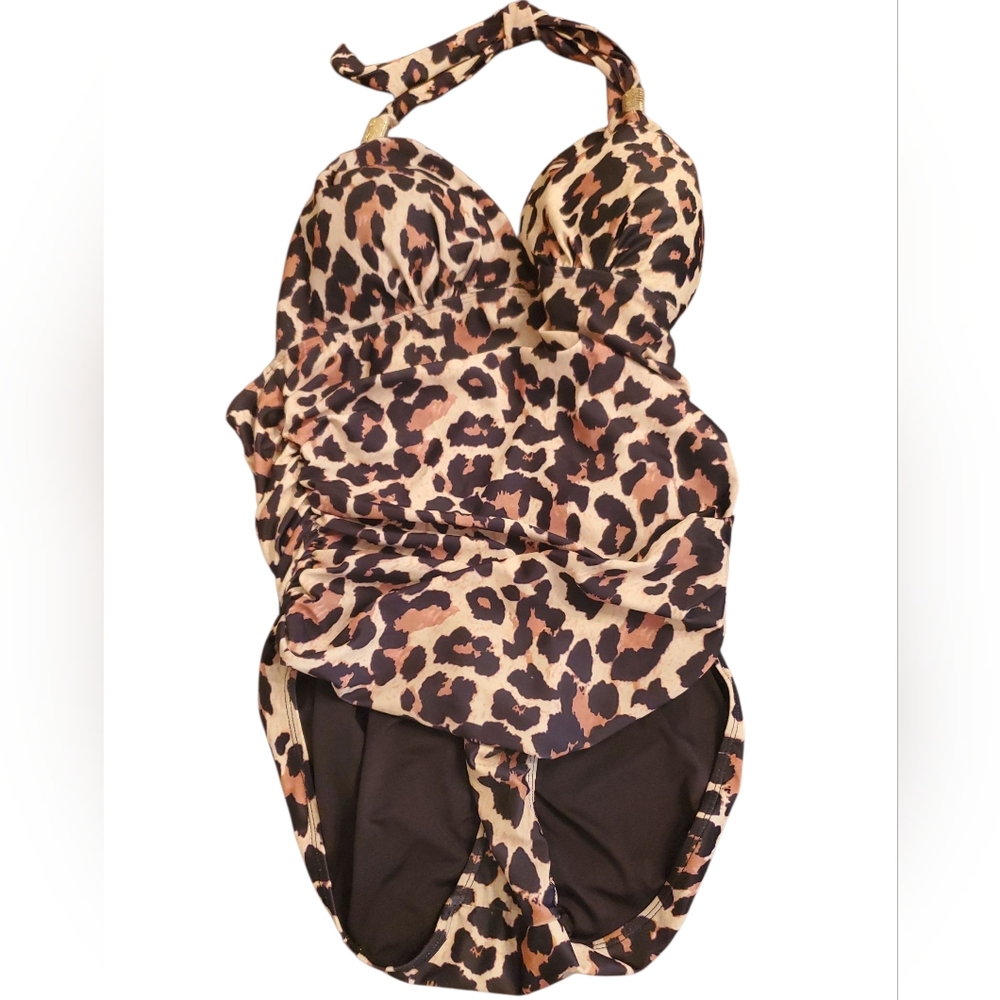 Blue Zone Planet One Piece Modest Leopard Swimsuit Size L